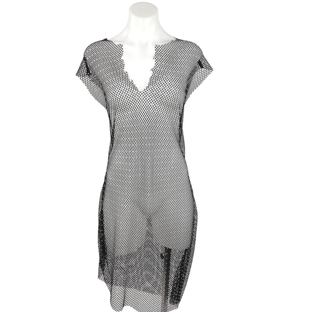 Princess Polly Black Mesh Crystal Rhinestone V-neck Sheer Cover-up Dress Size 12